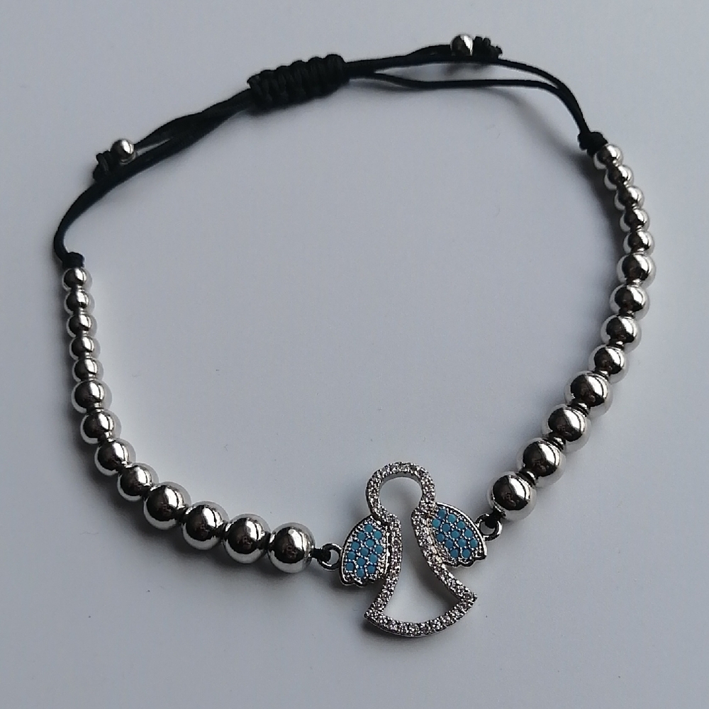 ✴️3/$25✴️Adjustable Bracelet Silver Beads Angel Charm Turquoise Clear - Picture 1 of 9